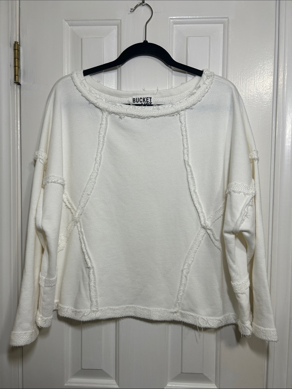 BUCKETLIST Cream Raw-Edge Paneled Sweatshirt